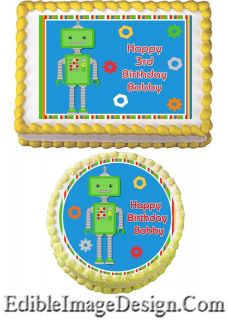 ROBOT Edible Birthday Party Cake Image Cupcake Topper Favor Decoration