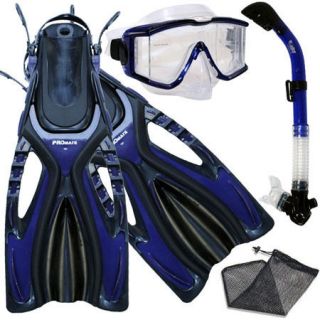 Panoramic Purge Dive Mask Dry Snorkel Fins Gear Bag Set