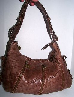 FAB* BETSEY JOHNSON BROWN DISTRESSED LEATHER CHAIN HOBO BAG
