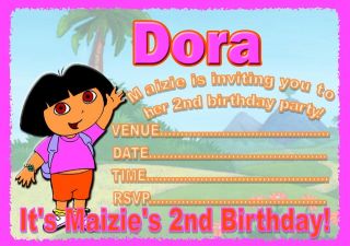DORA THE EXPLORER PERSONALISED CHILDRENS PARTY INVITATIONS A5X10 INCL 