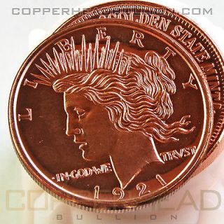 Roll of (10) 1oz Peace Dollar 1921 Copper Coins .999 Pure Bullion 