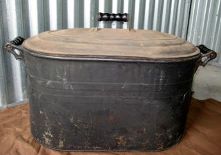 VTG Galvanized Metal Boiler/Washtub w/ Top Wood Handles Great for 