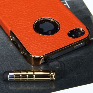 Orange + Gold Edge Chrome Genuine Leather Hard Case Cover For Apple 