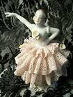   1900s Antique Dresden Porcelain Ballerina Figurine in Pink Lace Dress