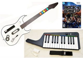   Wii ROCK BAND 3 Game Set w/Wireless Guitar KEYBOARD Drums Mic kit