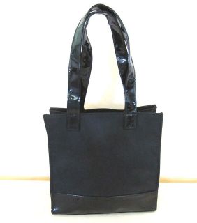 New Belk Small Black Purse 6 Drop Cloth & Patent Dress Handbag 8 x 8 