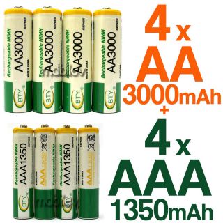 AA 3000mAh + 4 AAA 1350mAh 1.2V NI MH Rechargeable Battery 2A 3A BTY 