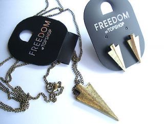   gold tone long chain arrowhead triangle spike necklace earrings set