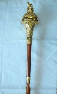 DRUM MAJOR MACE STICK STAVE EMBOSSED HEAD WITH LION AND CROWN BADGE