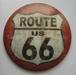 US Route 66 ROUND DOME TIN SIGN rustic vtg metal wall decor garage bar 