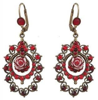 Michal Negrin Gorgeous Dangle Earring w Red, Burgundy Crystals 