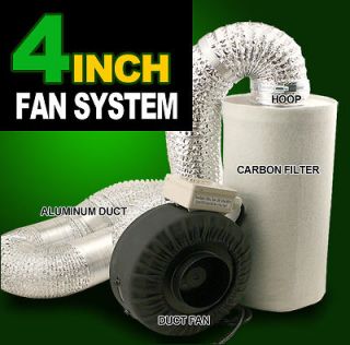   Hydroponics 4 Inline Duct Tube Exhaust Fan Carbon Filter Kit 190CFM