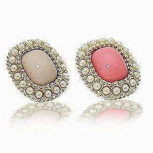 New Fashion Womens White+Pink Square Agate Earrings Stud