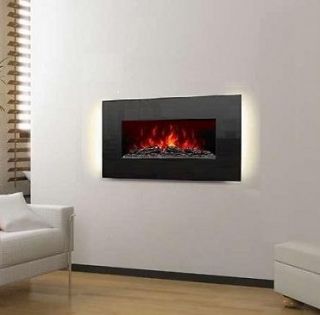 Electric Fireplace Wall Mount 36 Crystal Black Glass Ventless 