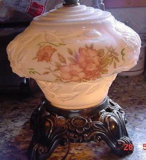 Fenton Gone With The Wind Lamp White with Hand painted Roses