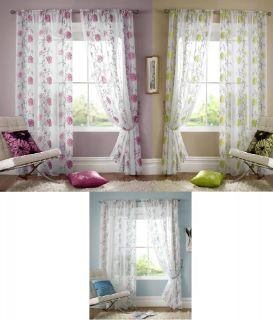   LOMBOK LUXURY FULLY EMBROIDERED VOILE CURTAIN PANELS FLORAL / FLOWERS