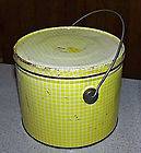 Vintage Childs Yellow Checkered Tin Lunch Pail Berry Bucket w/ Lid 