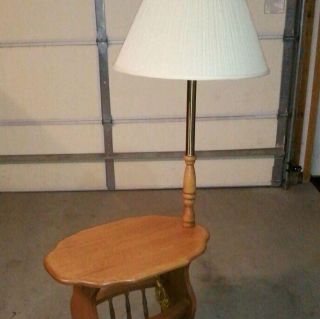 Two Solid Oak End Tables With Lamps
