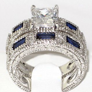   lab Sapphire & Cubic Zirconia ANTIQUE Bridal Wedding Ring Set   SIZE 6