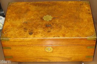 Rare English Antique Yew Wood Slope/ Lap Writing Desk w/ Brass 