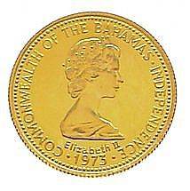 BAHAMAS 50 DOLLARS KM 69 UNC GOLD COIN Elizabeth II 1975