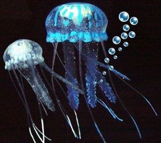 eshopps jellyfish ornament aquarium fish tank glowing blue/clear combo