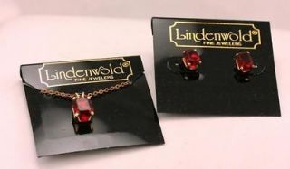  Costume Jewelry 14KT EP Faux Ruby Emerald Cut Necklace & Earrings