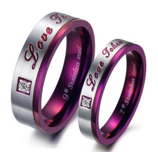   Steel Promise Couple Lovers Wedding Bands Engagement Rings Set Purple