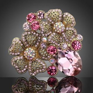   Pink Rhinestone Flower Fuschia Brooch Pin Swarovski Crystal Jewelry