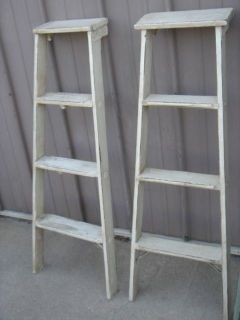 Vintage Wooden 4 Step Ladder Shelf   These Ladders Lean to Make Great 