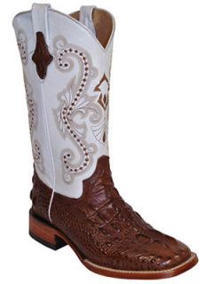 Ferrini Ladies Chocolate/Whit​e Print Hornback Caiman Boots S Toe 