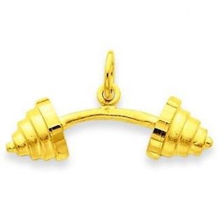   GOLD SOLID POLISHED WEIGHT LIFTING EXERCISE EQUIPMENT BARBELL CHARM