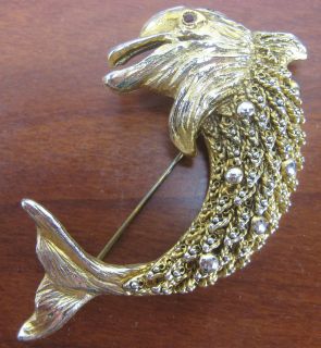   Pin Brooch Gold Tone Fish Large 3 Vintage Estate Jewelry Costume