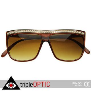 Designer Inspired Eyewear Flat Top Rhinestone Wayfers Style Sunglasses 