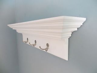 Unique Crown Molding Floating Wall Shelf with Nickel Hooks