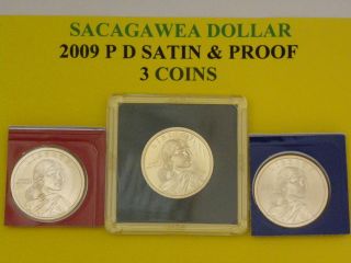 2009 P D S PROOF US MINT SATIN SACAGAWEA DOLLARS 3 COINS LOWEST SATIN 