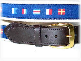 Mens Leather Canvas LARGE Sport Belt Gold Buckle w/Embroidered SIGNAL 