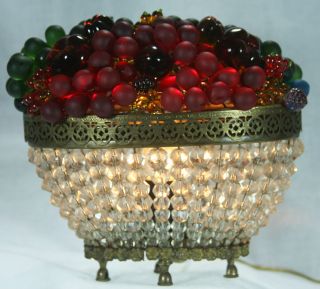 Antique Czechoslovakia Beaded Glass Fruit Lamp c1920