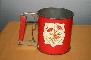 Vintage Bromwells Measuring Flour Sifter 5 Cups Advertising Tin Wood 