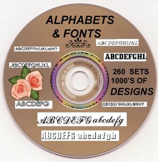   Embroidery Designs cd ALPHABETS and FONTS 260 SETS + 10 Bonus Sets