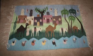 Vintage Handwoven Egyptian Tapestry Rug 46 X 30