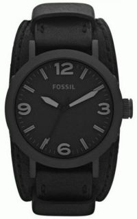 Fossil Mens Watch JR1364 Wide Black Cuff Band & Black Face