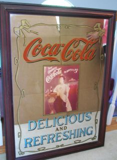 Vintage Large Coca Cola Coke Mirror 5 Cents Framed RARE