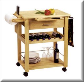 Rolling Natural Wood Counter Top Kitchen Island Butcher Block Cart W 