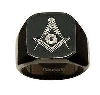 Free Mason Ring   Black Flat Face Freemasonry Stainless Steel Masonic 