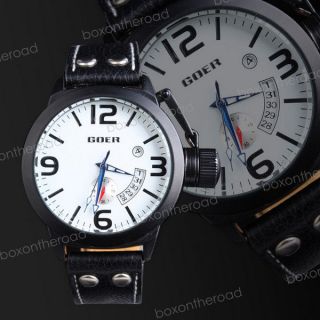   Date Men Women Black Leather Band Mechanical Wrist Watch 2 Colors