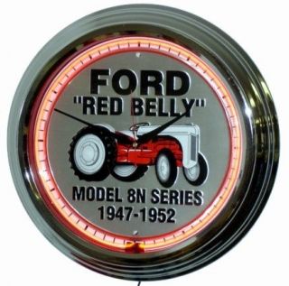 FORD RED BELLY TRACTOR SUPER SIZE 17 INCH NEON WALL CLOCK   FREE 