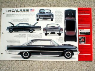 1961 FORD GALAXIE STARLINER 427 SPEC SHEET / Brochure
