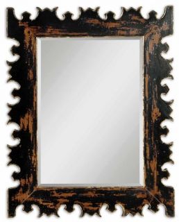 Brown Black Frame Wavy Edge Rectangle Wall Mirror