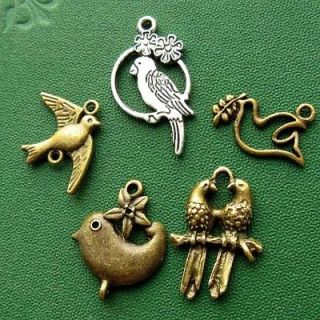 Bird Pendants Silver Dove Parrot Brass Charm kit beads jewelry gift 